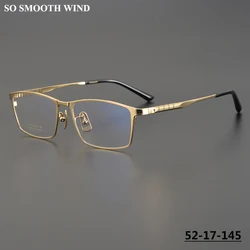 Pure Titanium Business Glasses Frame Men Fashion Square Rim Optical Glossy Gold Eyeglasses Spectacle Prescription Myopia Eyewear