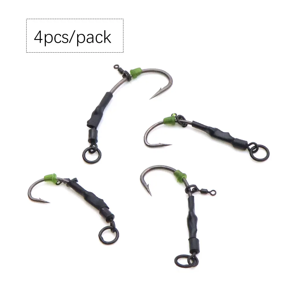 4 قطعة اكسسوارات صيد سمك الشبوط روني الحفارات الصيد الشائكة هوك مع يدور المتداول لصيد الأسماك معالجة جاهزة الشعر الكارب تلاعب