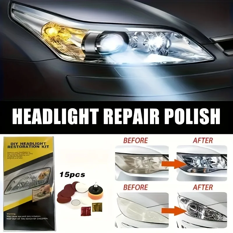 General Headlight Repair Kit - Car Headlight Update Polish with Sand Disc, Cleaning Paste and Protective Liquid, Car Light Cleaner and Renovation