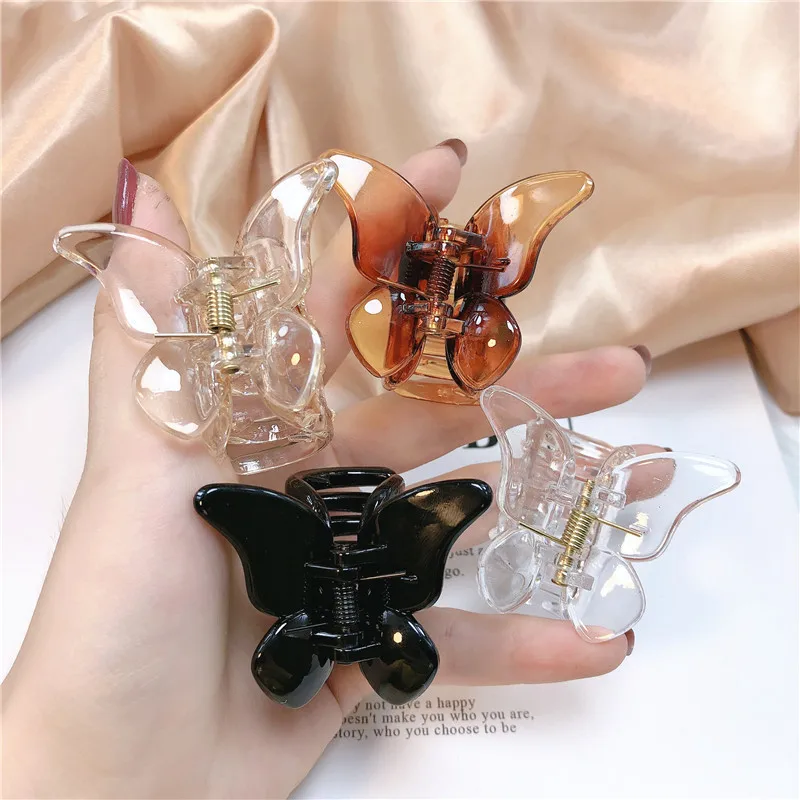 1Pcs Crystal Butterfly Hair Shark Clips for Women Hair Claws Colorful Acrylic Barrette Hairpin Mini Crab Korean Hair Accessories