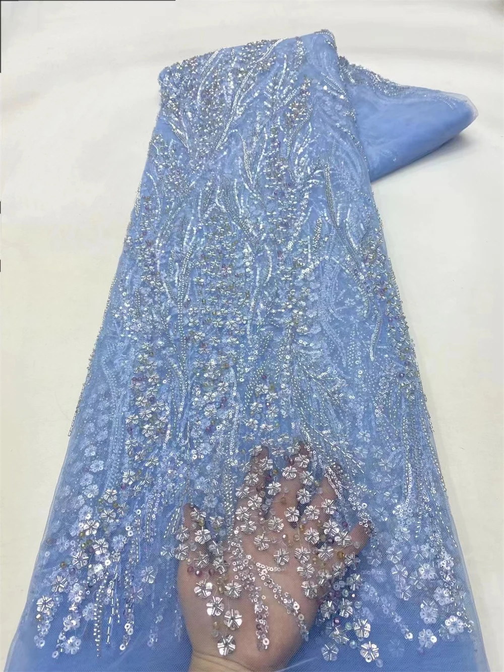 Tissu africain en dentelle pour robe de soirée nigwin, perles faites à la main, paillettes de luxe, bleu marine