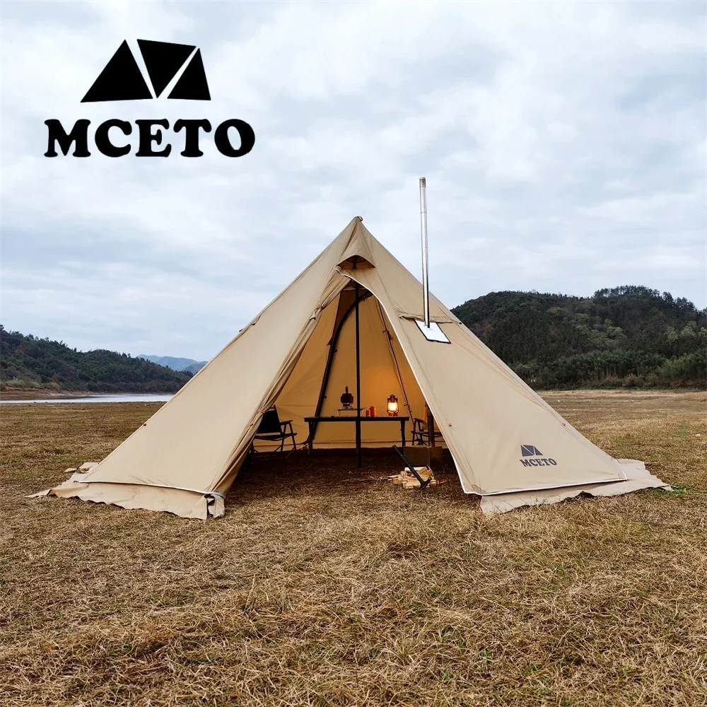 

Upgraded 5M Oversized Pyramid Tent With Snow Skirt With Chimney Jacket Outdoor Camping Tent Hiking Awnings Shelter Teepee Tipi