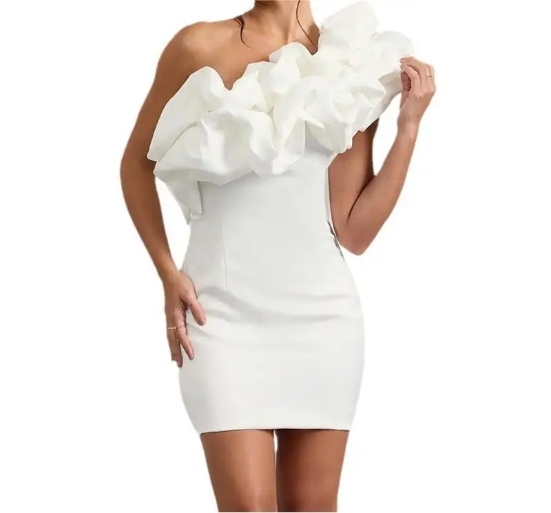 Ele White Asymmetrical oulder Par Dr Sexy  Dr for Birthday Celebration Performance High Waist A-Line Skirt