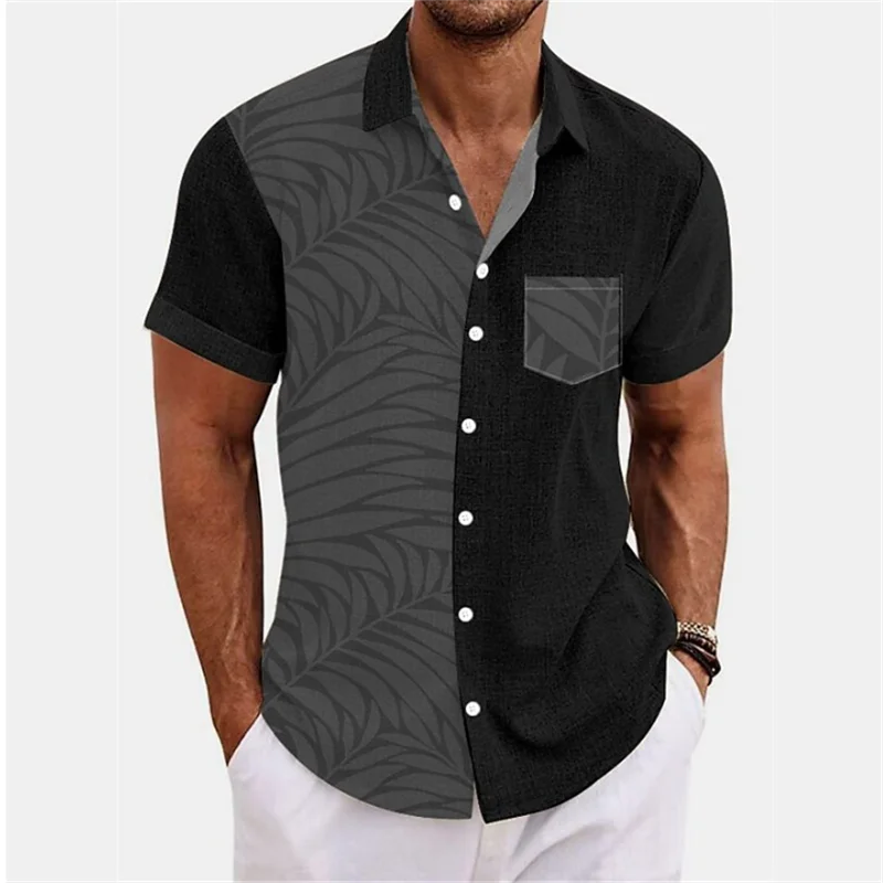 Men\'s Shirts 2023 Summer Hawaiian Shirt Leaf Print 6 Colors Outdoor Street Short Sleeve Clothing Sports Fashion Designer 5XL