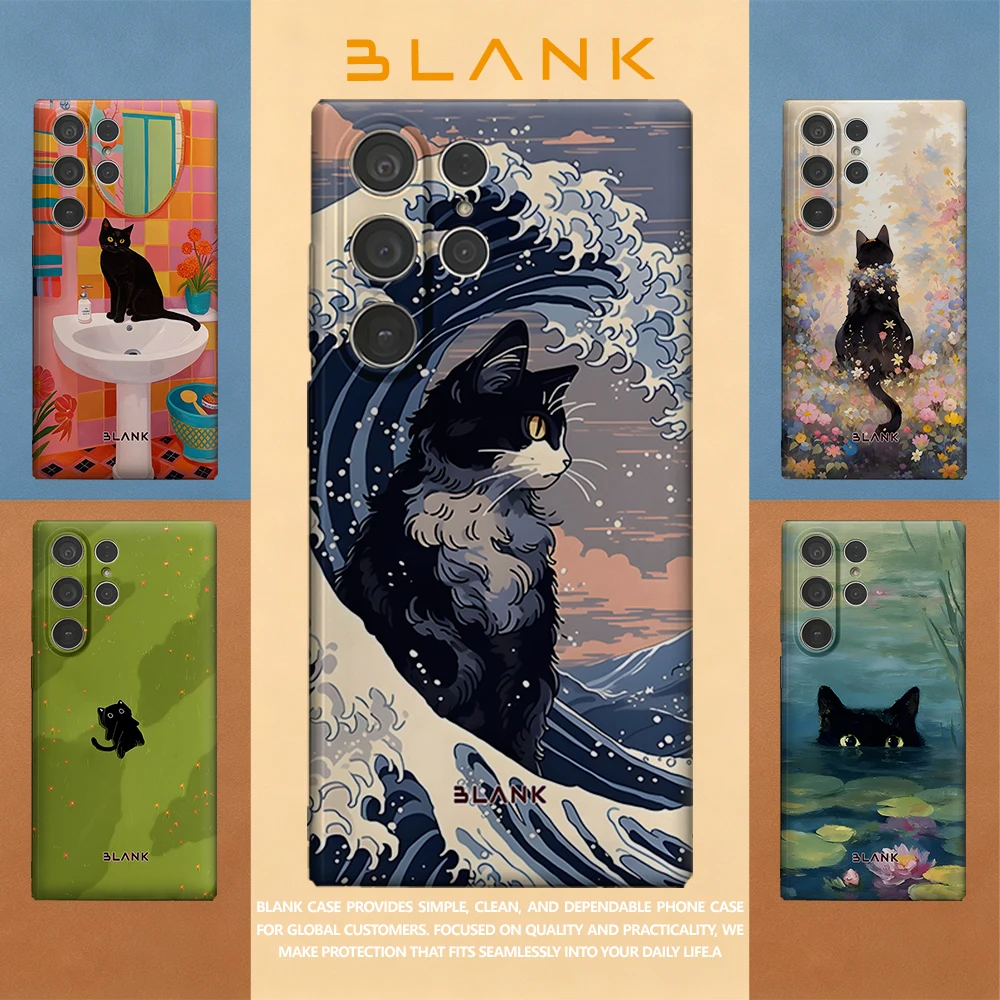 Black Cat Great Wave-S For Samsung Galaxy S26 S25 S24 A56 A36 Phone Case Protection Cover for Women Girl Blank