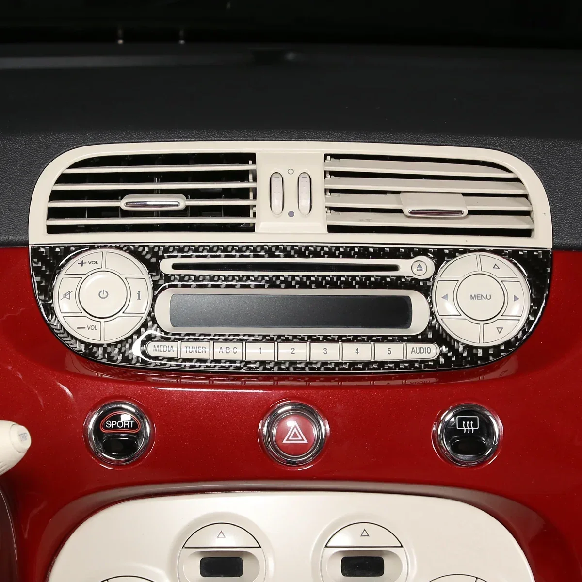 1PCS Soft Carbon Fiber For Fiat 500 2011-2019 For Fiat Abarth 595 2012-2020 Car Center Console CD Button Panel Sticker Trim