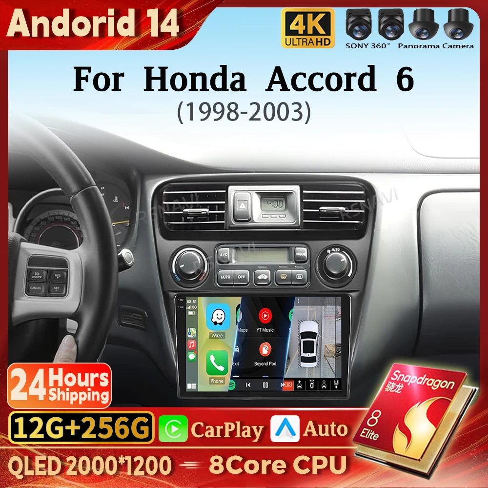 

Android 14 Carplay Auto WIFI+4G Car Radio Multimedia Player For Honda Accord 6 1998-2003 DSP Autoradio Stereo 2din Head Unit