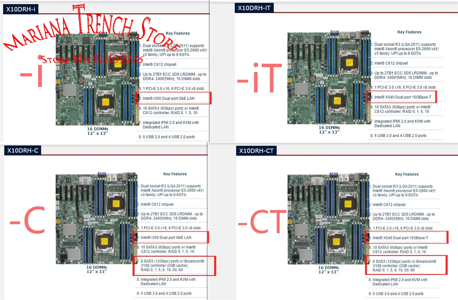 

X10DRH-C for Supermicro Motherboard LGA2011 E5-2600 v4/v3 Family DDR4 Dual Port GbE LAN SAS3 (12Gbps) IPMI 2.0