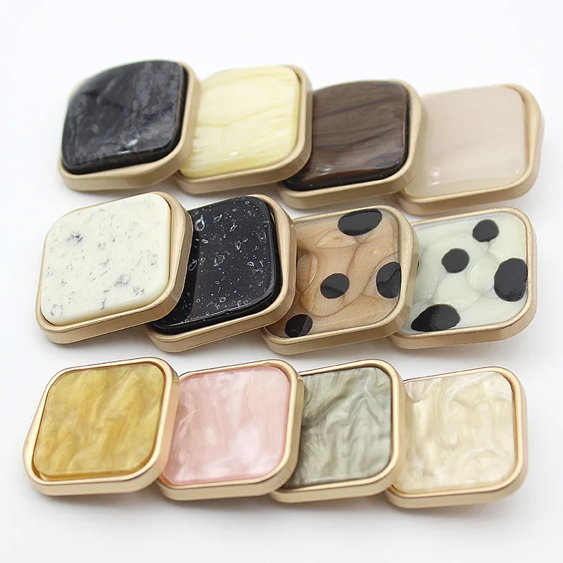 5pcs Square Metal Buttons Beautiful Pattern Colorful Shank Buttons Clothing Spare Buttons Sewing Accessories