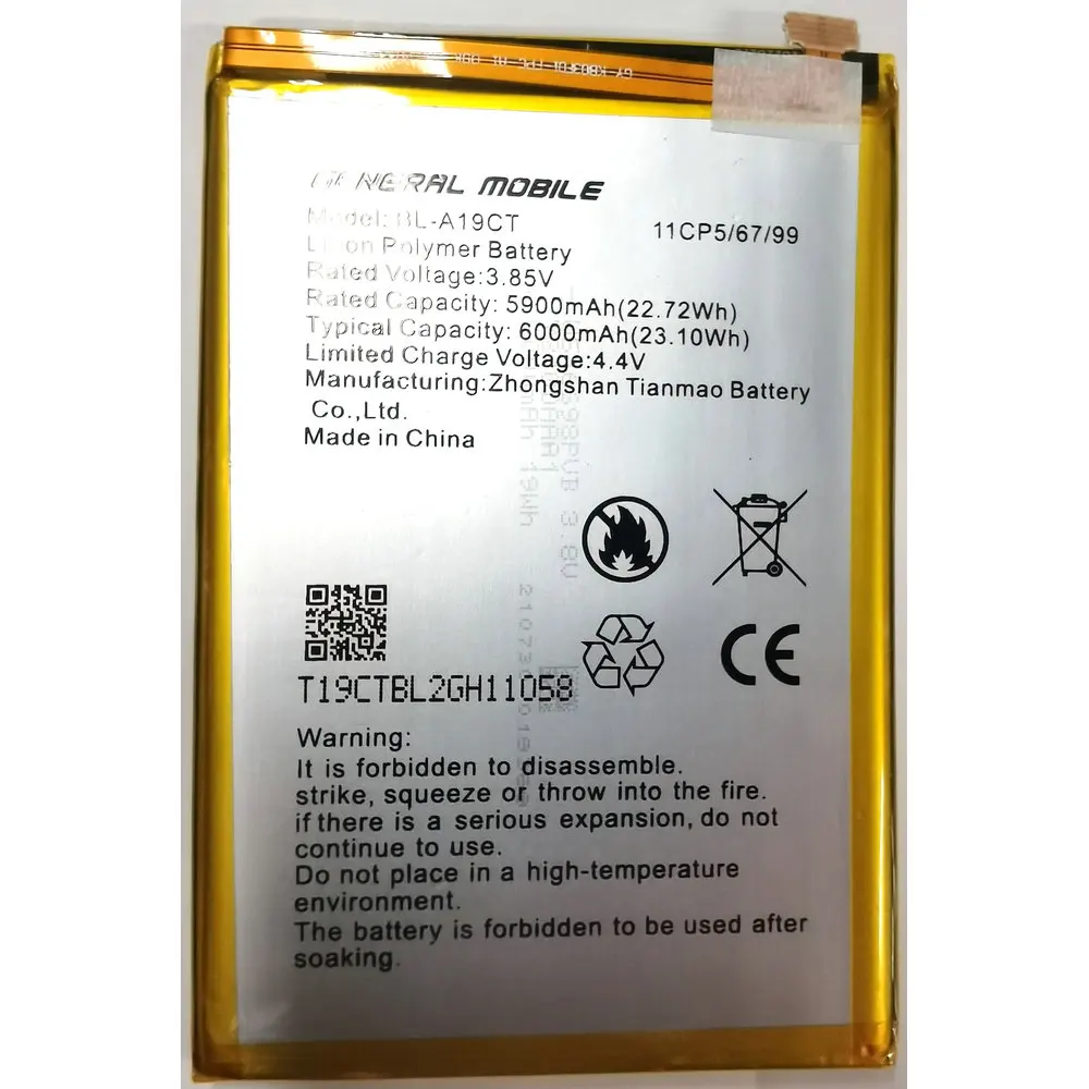 

New GENERAL MOBLE BL-A19CT Replacement Mobile Phone Battery 3.85V 5900mAh 11CP5/67/99