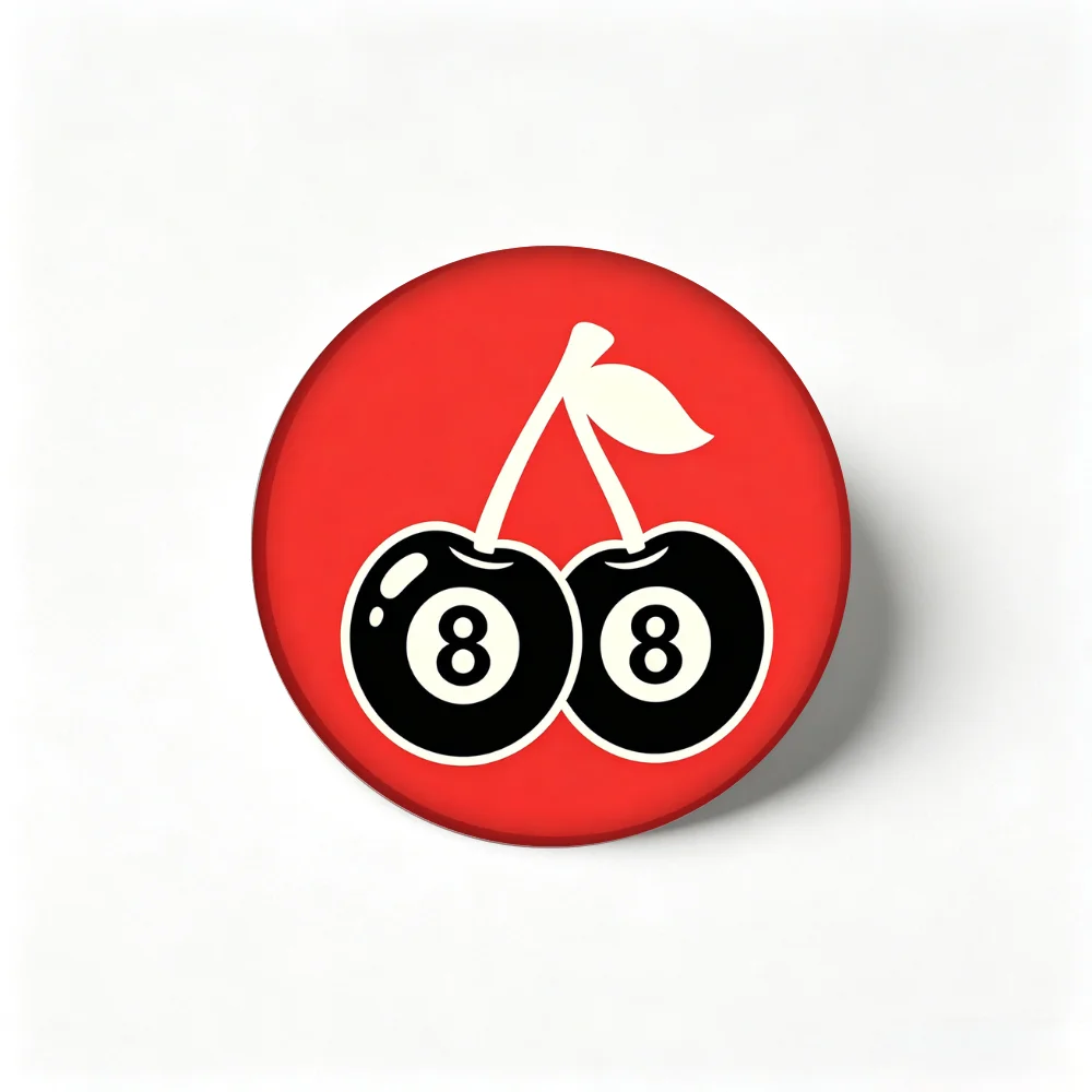 Anime Pins Cherry 8 Ball Character Tinplate Round Badge, Cartoon Brooch for Backpack Clothes Hat Decoration