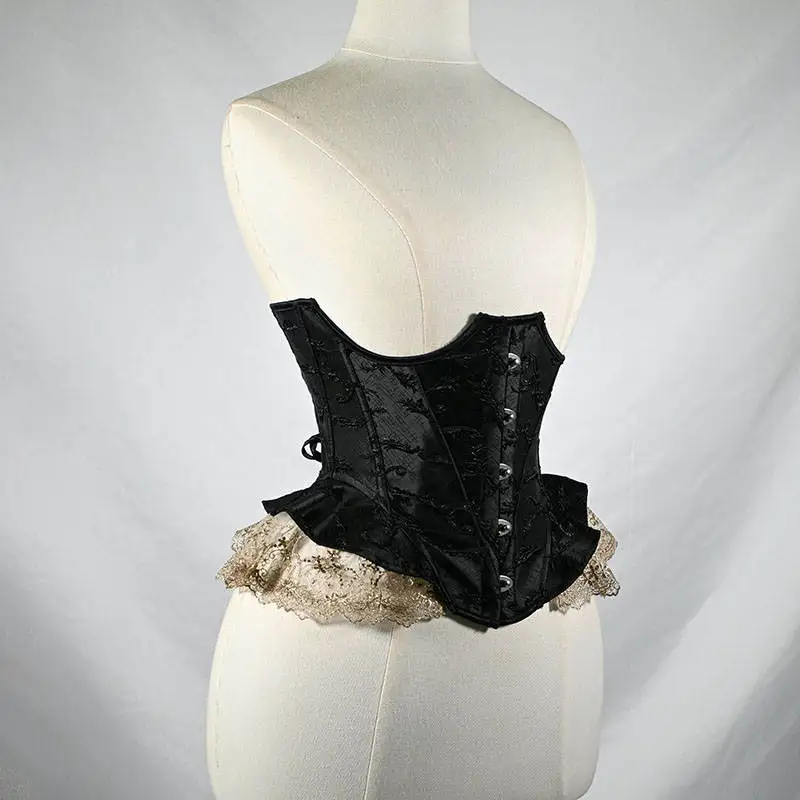 أبيض أسود مشد تحت الصدر مثير المرأة حزام من الدانتيل القوطية خمر تنقش مدرب خصر التخسيس المشدات الدانتيل متابعة Shaperwear