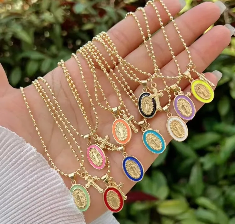 

5PCS, Wholesale Jewelry Cross Charm Necklace for Women Gold Virgin Mary Pendant Necklace