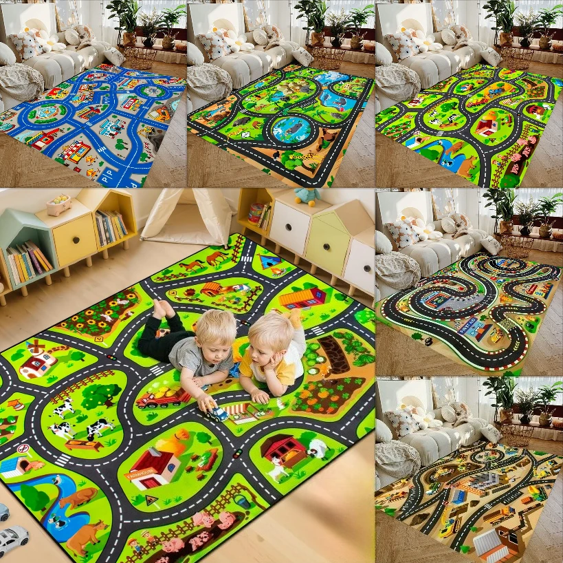 1pc Car Play Mat for Boys and Girls Highway City Traffic-Themed Rug for Kids Toy Cars Kids Rugs Playroom NonSlip Kids Play Rug