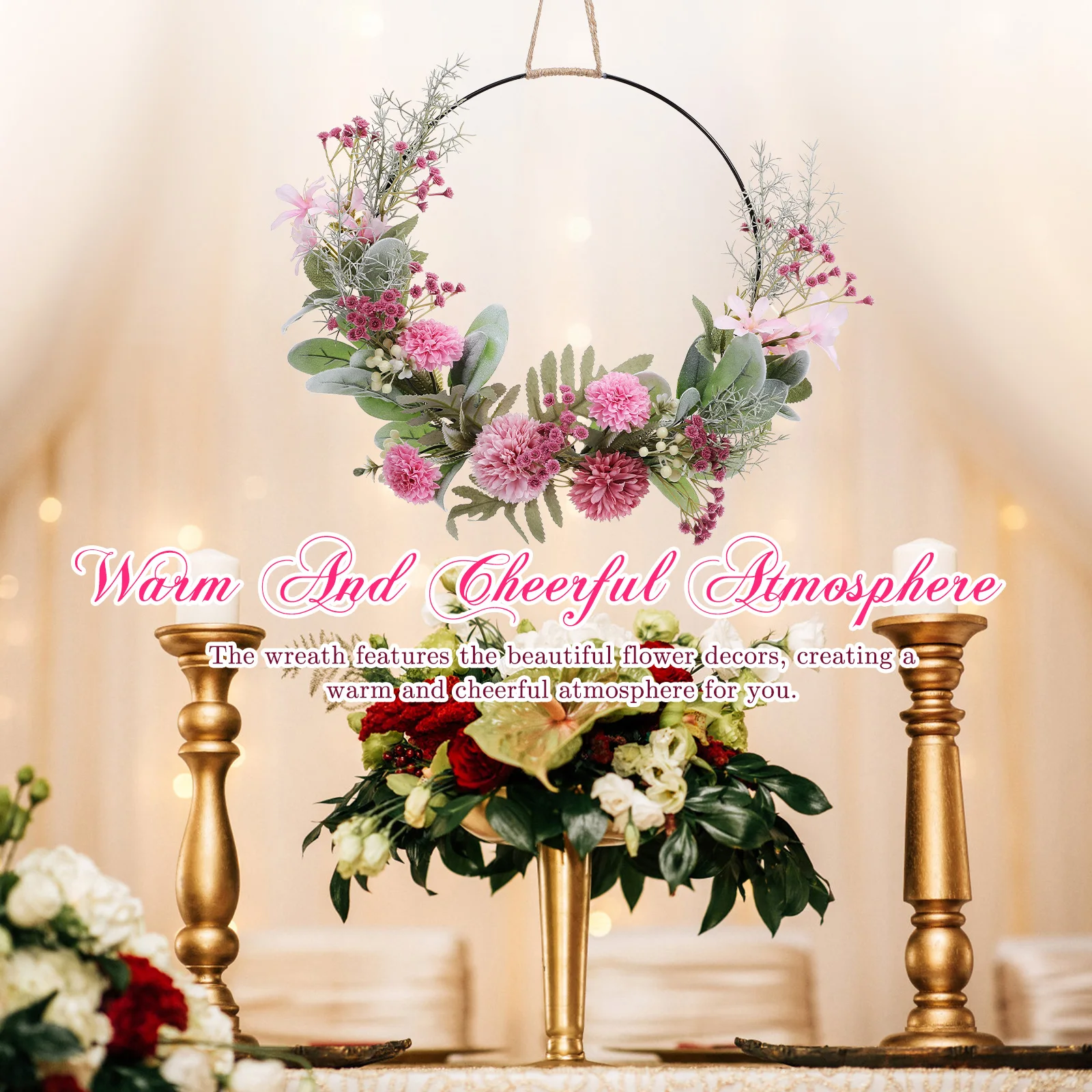 

Цветочный венок-ободок для декора на Рождество и свадьбу, маленький искусственный цветочный букет-гирлянда для украшения дверей дома внутри и снаружи