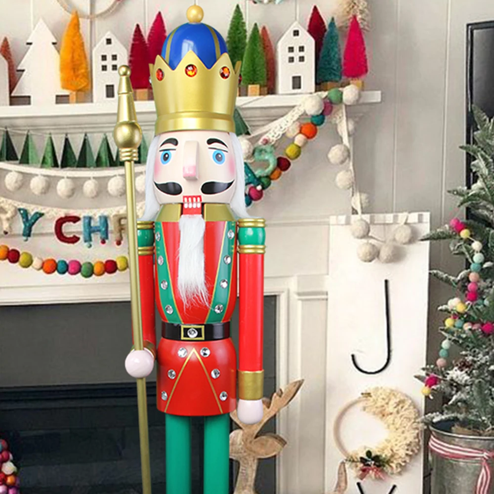 CDL Nutcracker Red and Green King Wooden Nutcracker Figurine Front Porch Fireplace Christmas Decorations K18