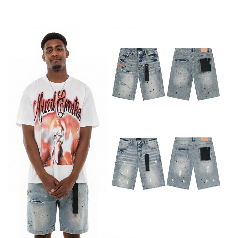 

Hip Hop Street Style Clothing Men's Jeans Y2k Street Wear Casual Printed Classic Retro Vintage Denim Ripped Jeans Shorts for Men