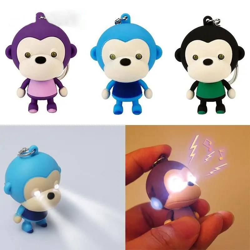 

Cute Lighting Monkey Keychain Keyring Pendant Cartoon Monkey Figure Key Rings Keychain with LED Light Car Interior Decor