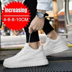 PDEP New Height Increasing Shoes for Men 10cm Invisible Elevator Sneakers White Leathe Sport Zapatillas De Hombre Big Size 46