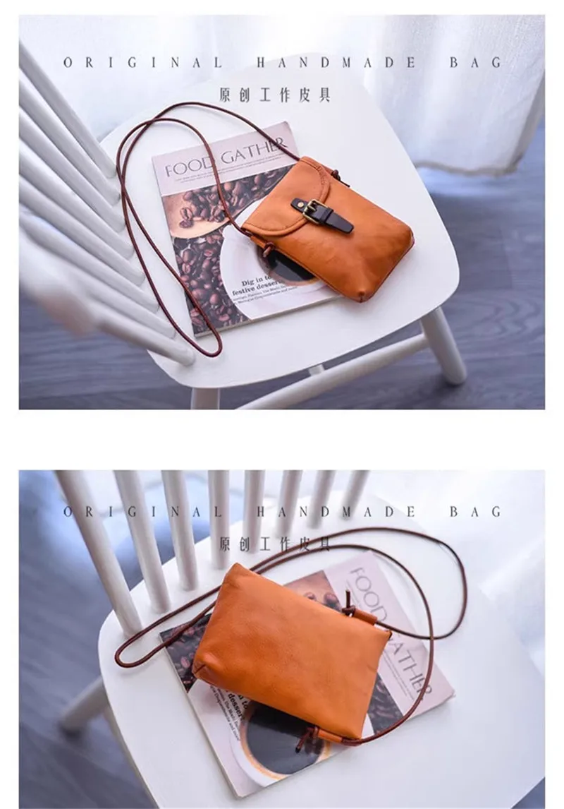 Outdoor daily travel light genuine leather women's small phone bag fashion vintage luxury cow leather female shoulder bag