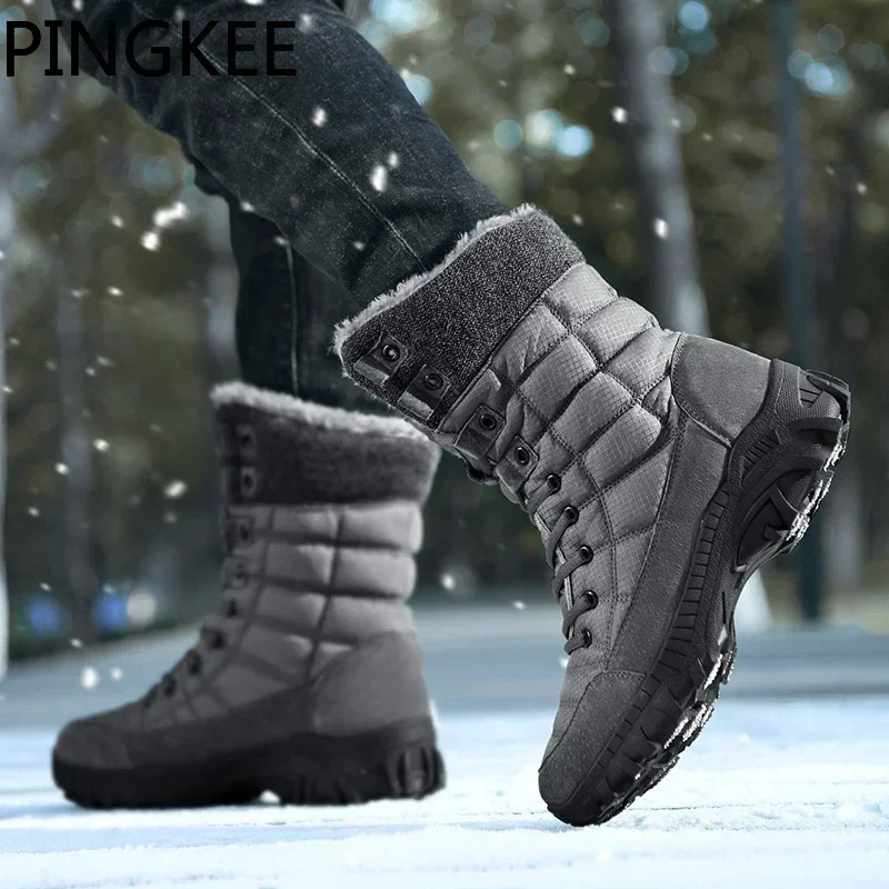 PINGKEE VENOCON Thick Short Plush Warm Winter Snow Boots Waterproof Trekking Casual Sneakers Shoes For Men Women Footwear Man