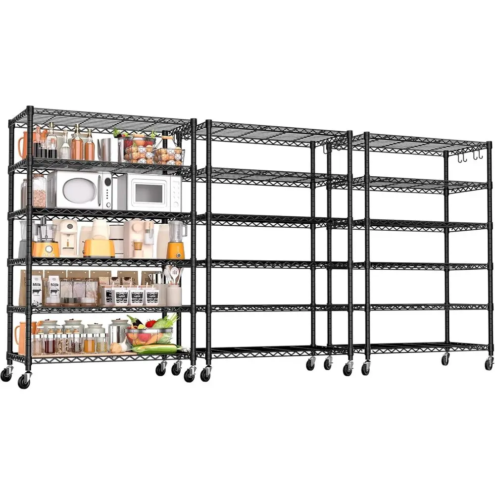 

6 Tier Heavy-Duty Steel Wire Shelving with Wheels, 78H x 36W x 18D, 1500 lbs Capacity, Adjustable Rolling Rack for Kitchen, Gara
