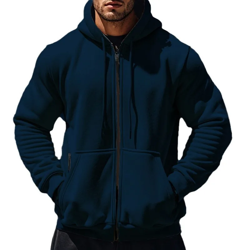 Autumn men\'s heavy solid color long-sleeved hooded sports and leisure suit fleece warm two-piece set