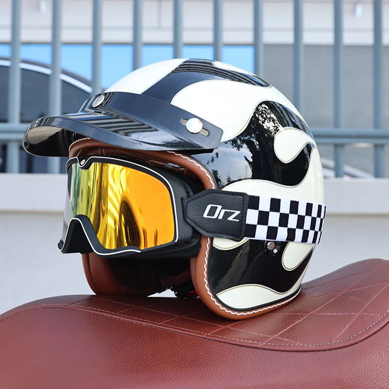 

Мотошлем Orz-S68 в стиле ретро, электрический, унисекс, полуоткрытый, для скутера, настраиваемый, 3/4 шлем для всех сезонов