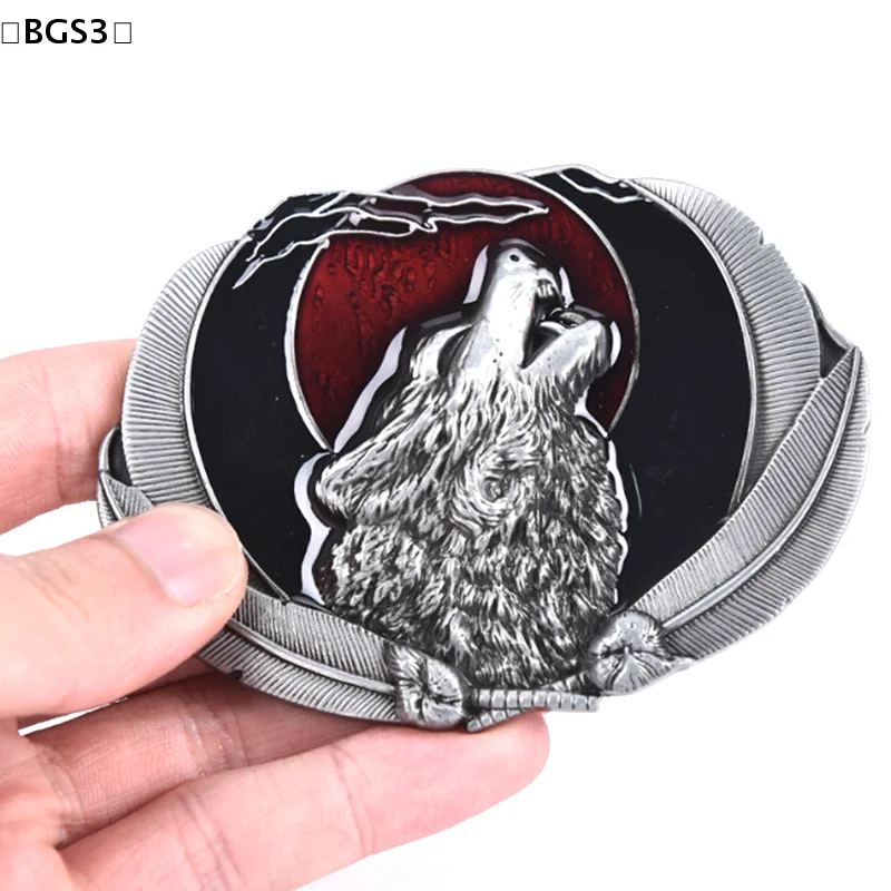 

〔BGS3〕Мужская пряжка для ремня из сплава и кожи в стиле Western Wolf Moon, винтажная ковбойская пряжка, новинка
