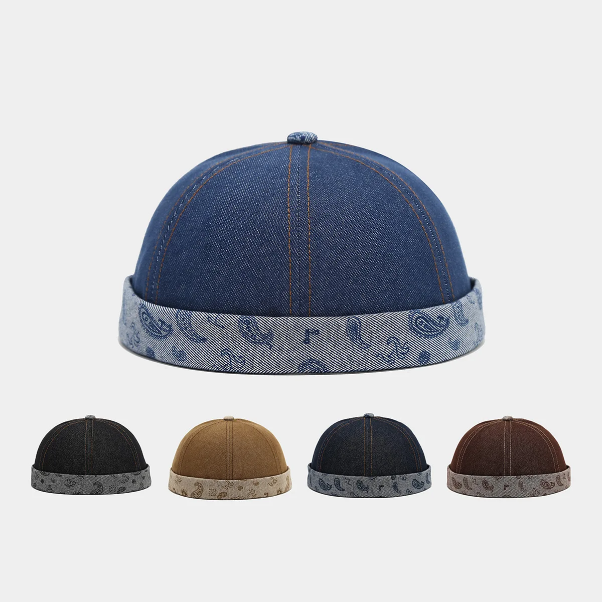 

Girls Women New Design Vintage Beanies Curled Edge Landlord Hat Brimless Beanie Caps