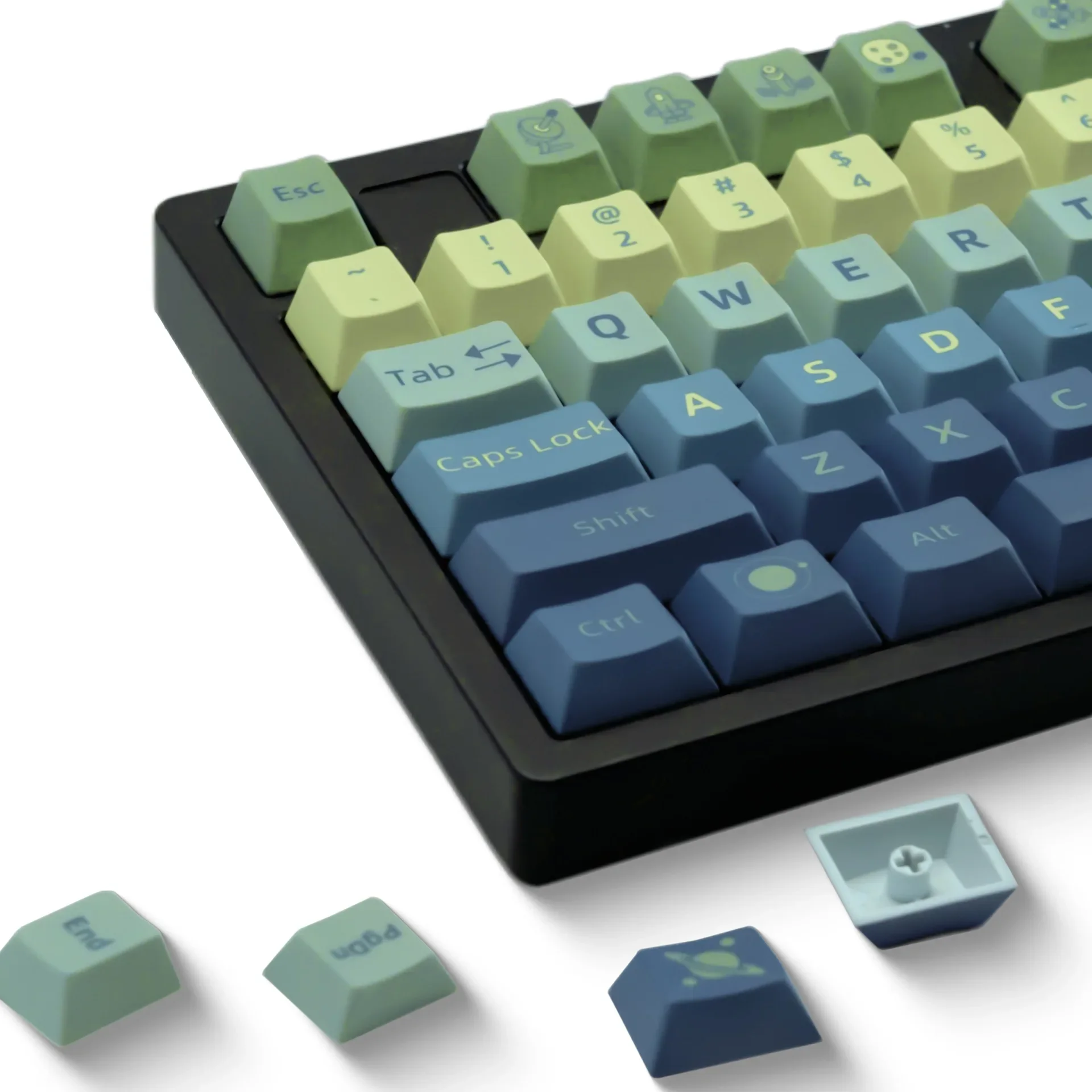 Original height PBT five-sided sublimation gradual change positive lettering thickened keycap 134 keys