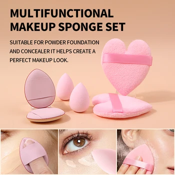 6Pcs Heart Shape Makeup Puff Set Dry Wet Dual Use Makeup Sponge Foundation Powder Puff With Storage Bag Cosmetic Makeup Tools