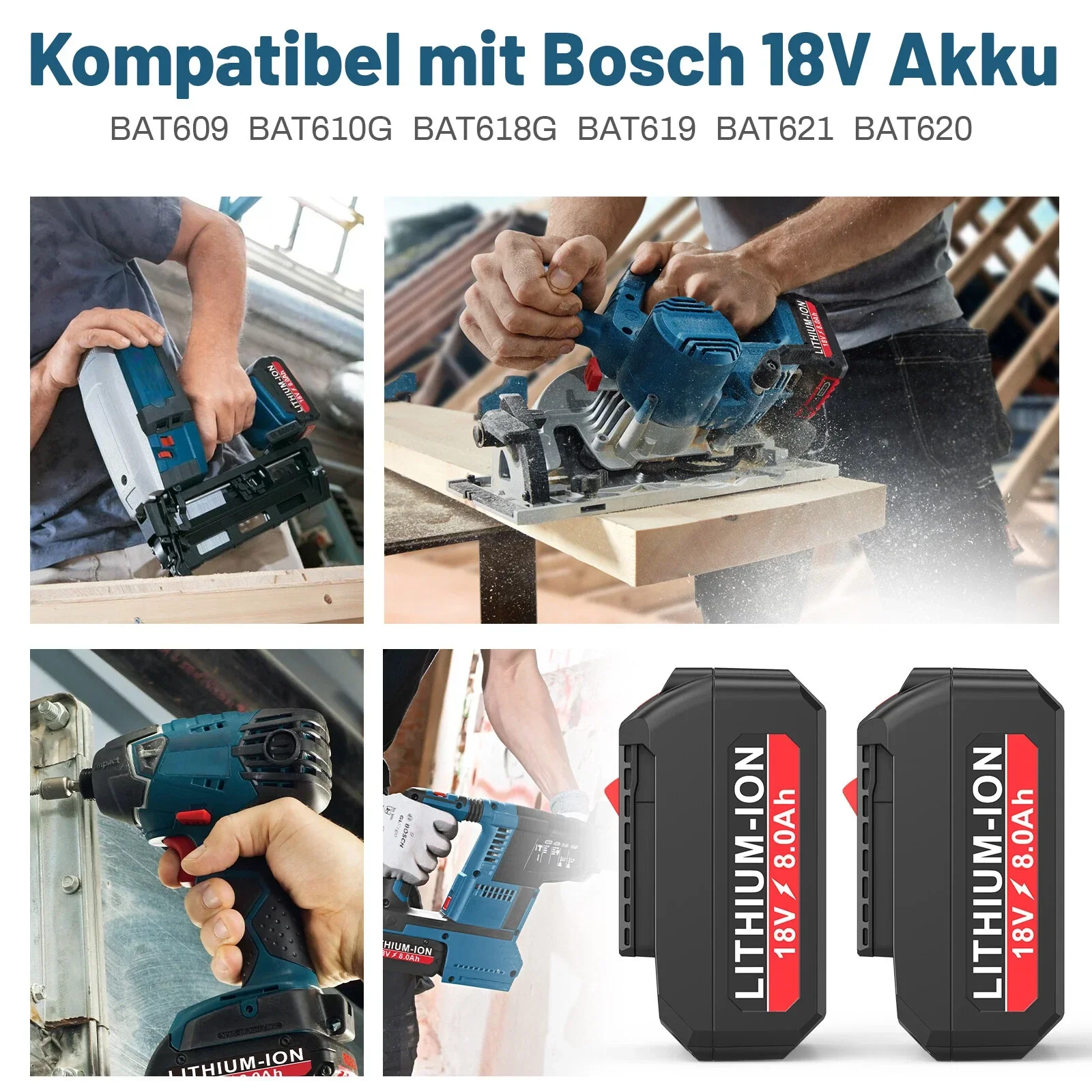 Akumulator litowo-jonowy Bosch GBA 18V 8.0Ah Professional z diodą LED, zamiennik do ładowarki Bosch 18V, BAT609G BAT622 BAT618G — zdjęcie produktu 6