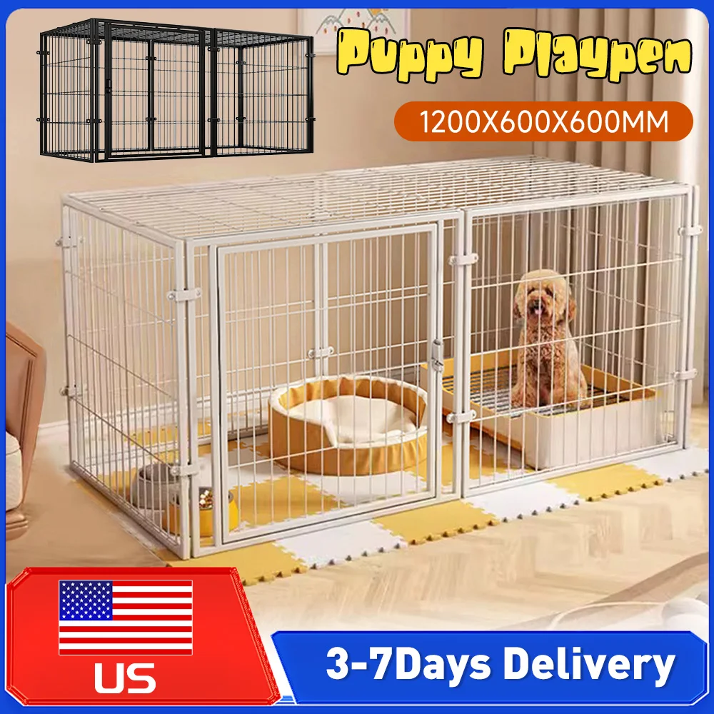 

﻿ 48 Inch Easy Assemble Puppy Playpen Heavy Duty Wire Metal Grid Dog Crate Kennel Stackable for Small Dog Rabbit Pig Cat Ferret