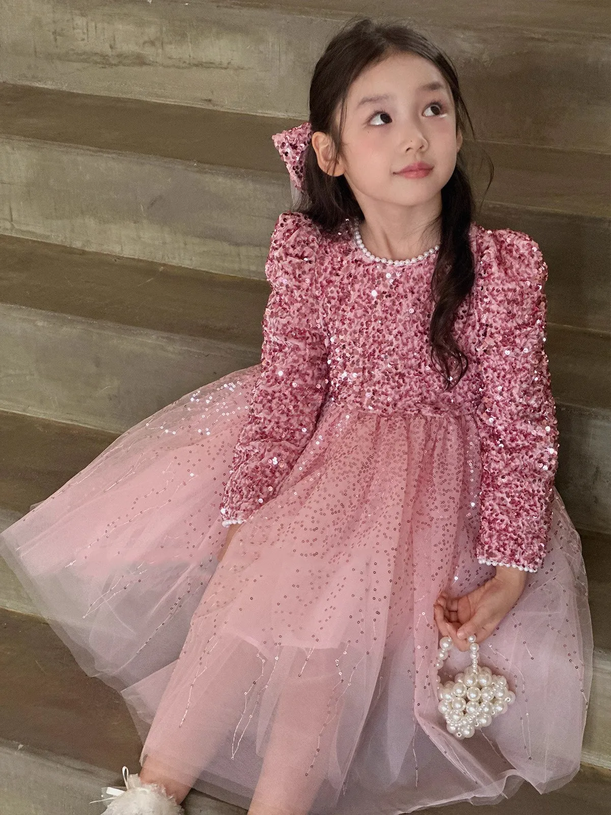Baby Girl Sequin Tulle Skirt Thick Princess Dress Beautiful and Fashion 2026 Winter New Style Children Clothes