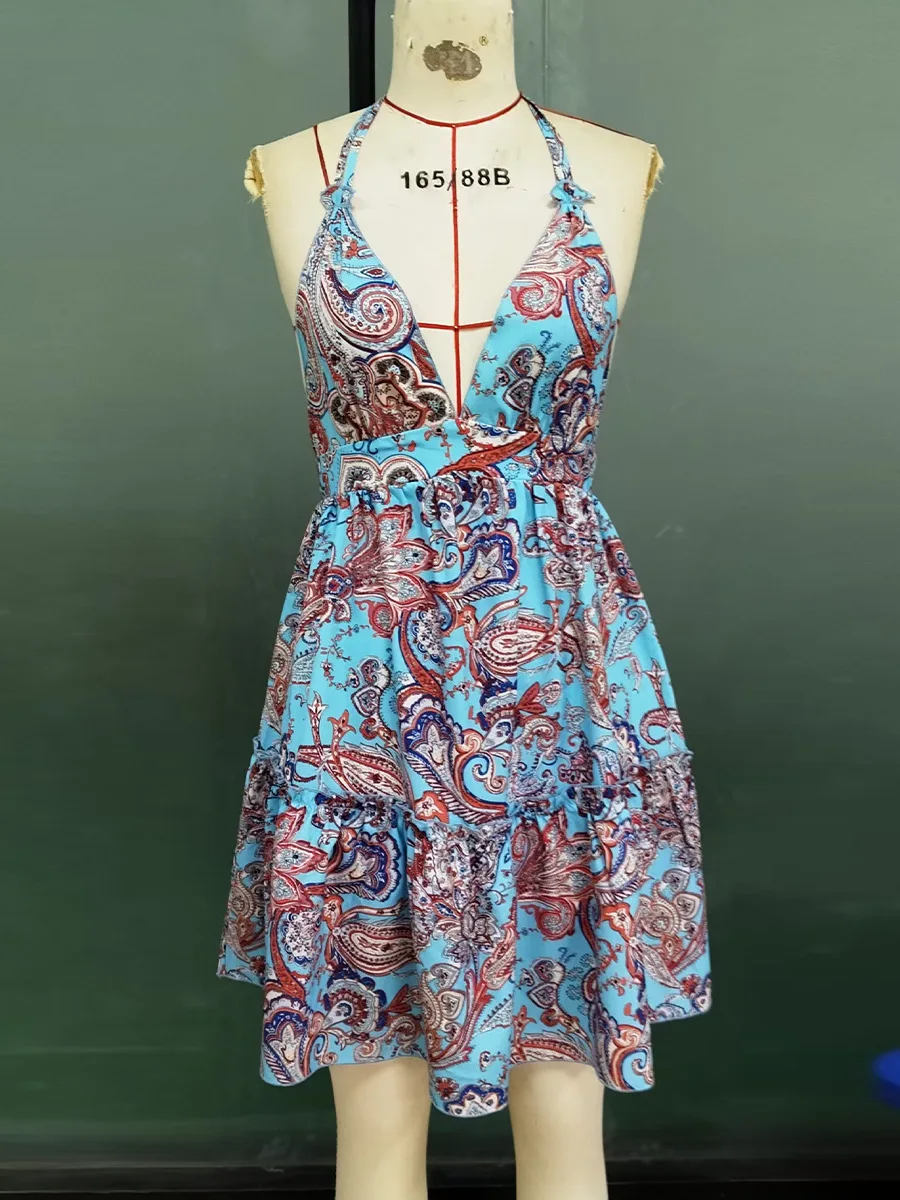 Drei Schwestern Sommer Mode Sexy Strand Urlaub Am Meer Party Prom Frau Kleidung V-ausschnitt Ärmellose Spitze Up Rückenfreies Kleid