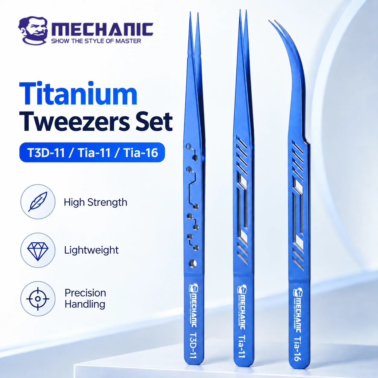 MECHANIC T3D-11 Tia-11 Tia-16 Titanium Alloy Precision Tweezers Anti-Static Lightweight Corrosion Resistant for PCB IC Repair