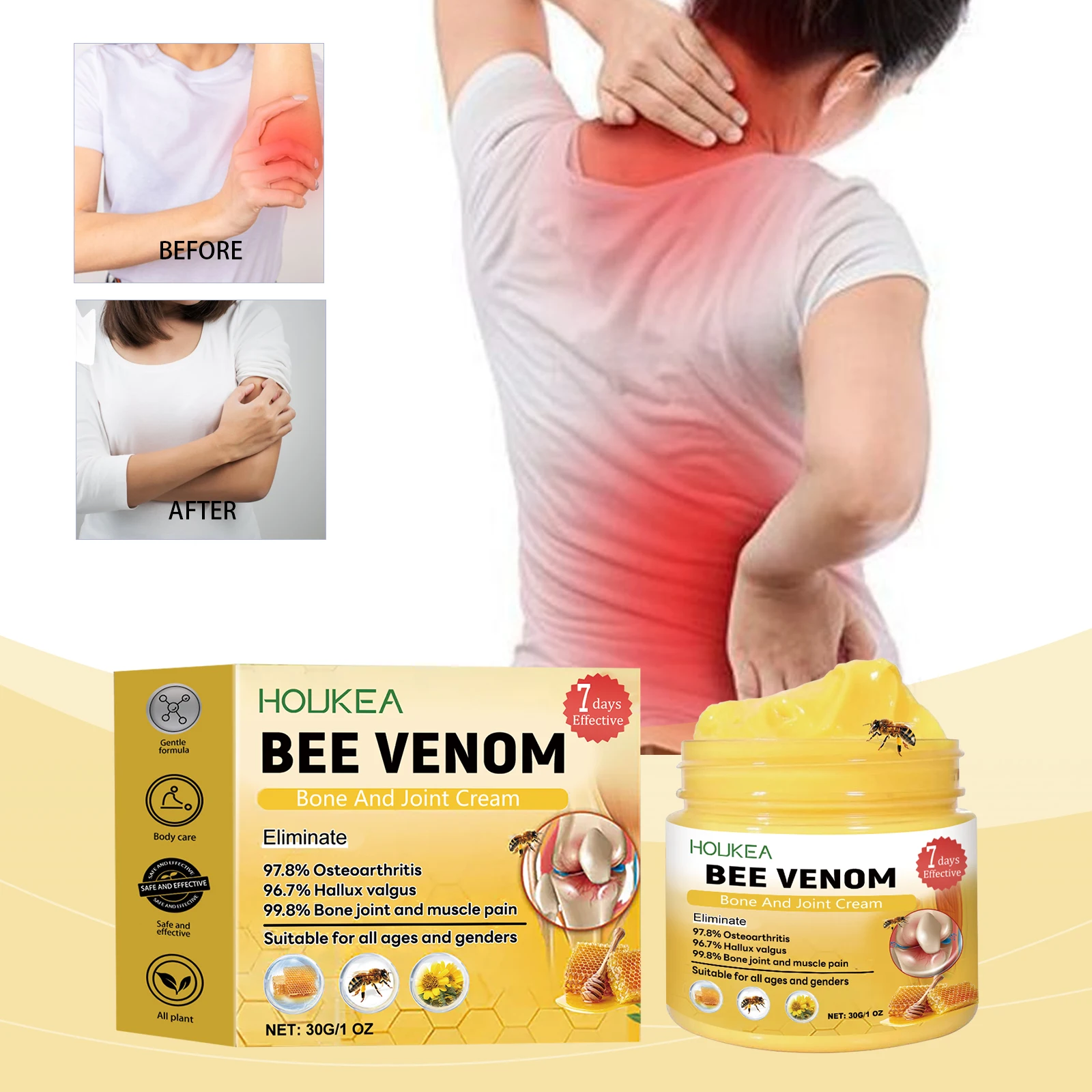 Crema para el Cuidado de las Articulaciones con Veneno de Abeja, Aplicación Diaria Suave en Muñecas y Rodillas, Masaje, Crema Reparadora Tópica Corporal