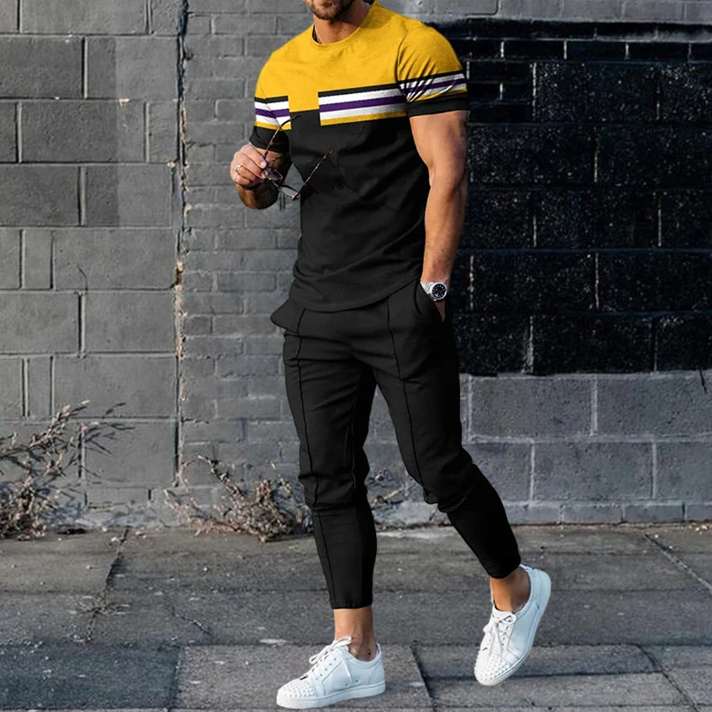 2024 Summer Men Tracksuits 3D Print Short Sleeve T Shirt Jogging Pants 2 Piece Set Casual Trend Fashion  Man Clothes Streetwear