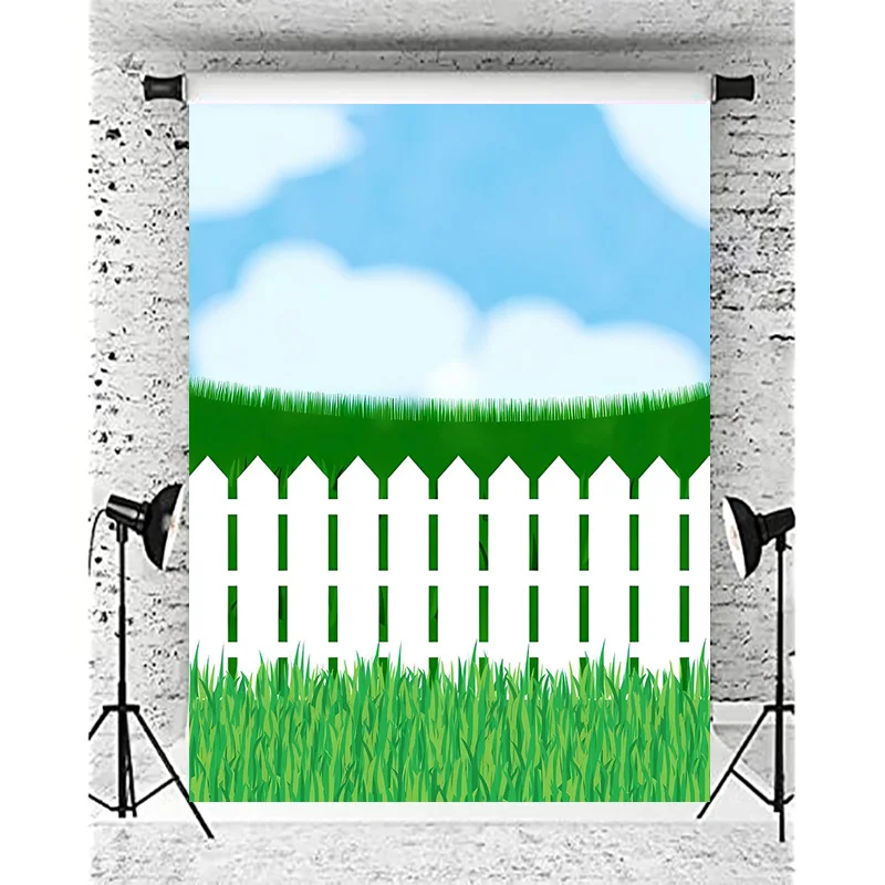 

SHENGYONGBAO Fence Wooden Fences Grass Photography Backdrop Props Birthday Hundred Days Farm Courtyard Studio Background YX-885