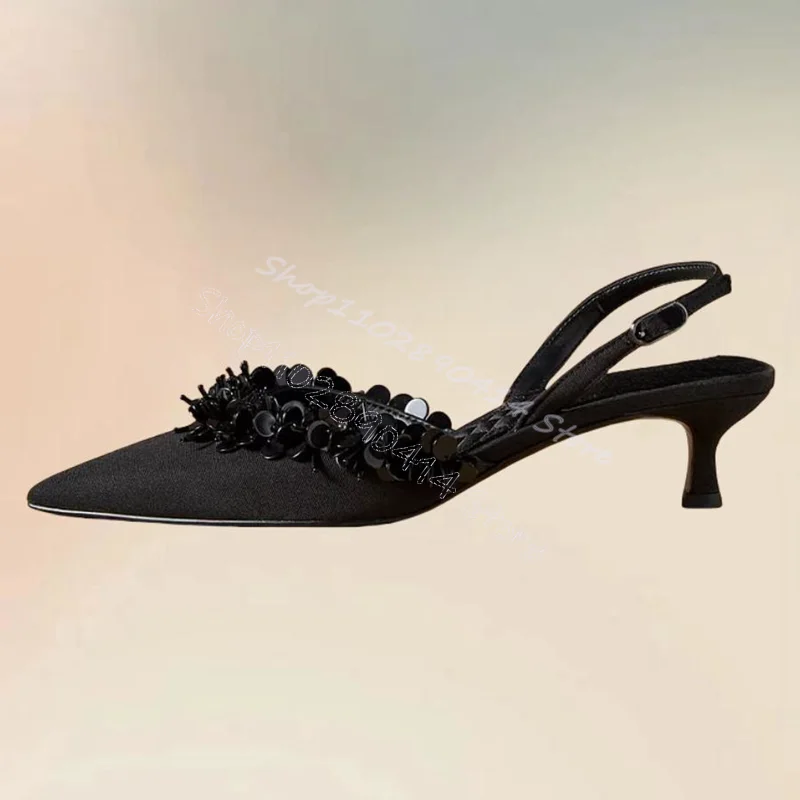 Design con paillettes nere décolleté con punta a punta cinturino con fibbia alla caviglia scarpe da donna tacchi sottili banchetto per feste incontri 2024 Zapatos Para Mujere