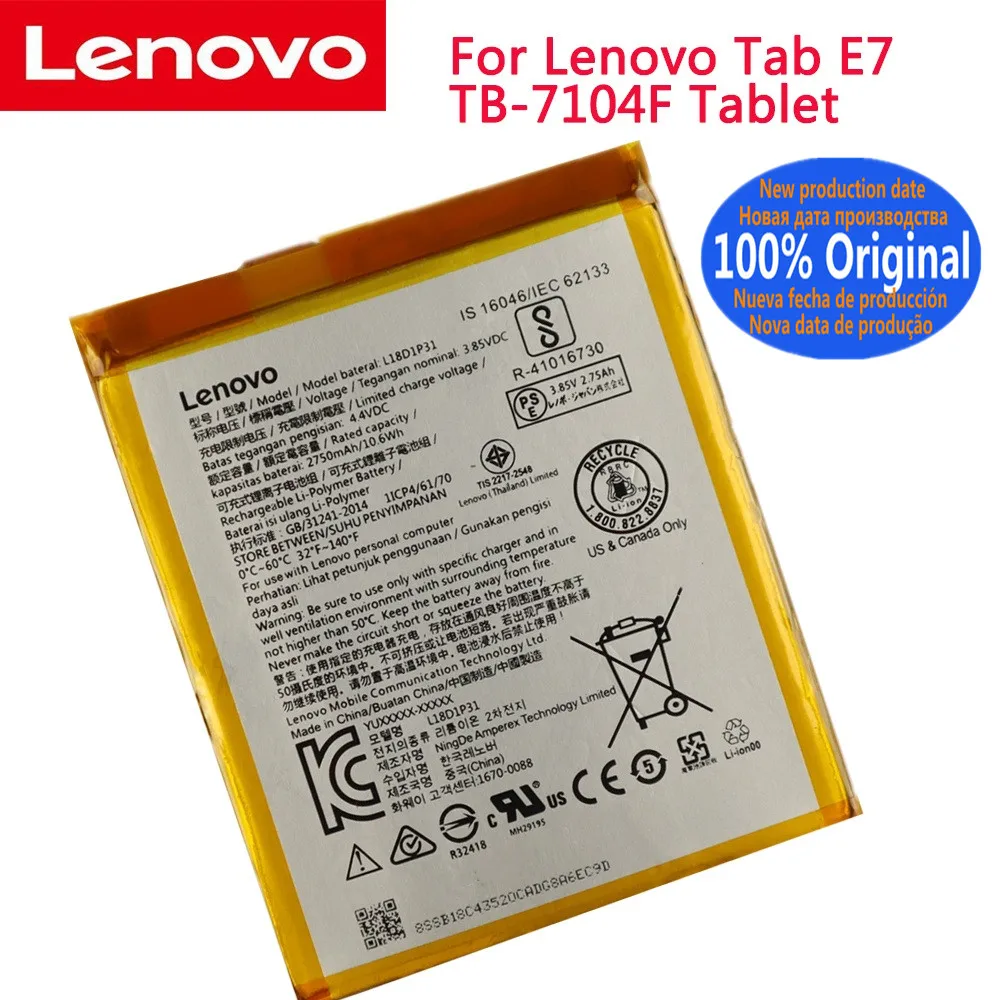 L18D1P31 2750mAh Original Replacement Battery For Lenovo Tab E7 TB-7104F Tablet Battery Fast Shipping