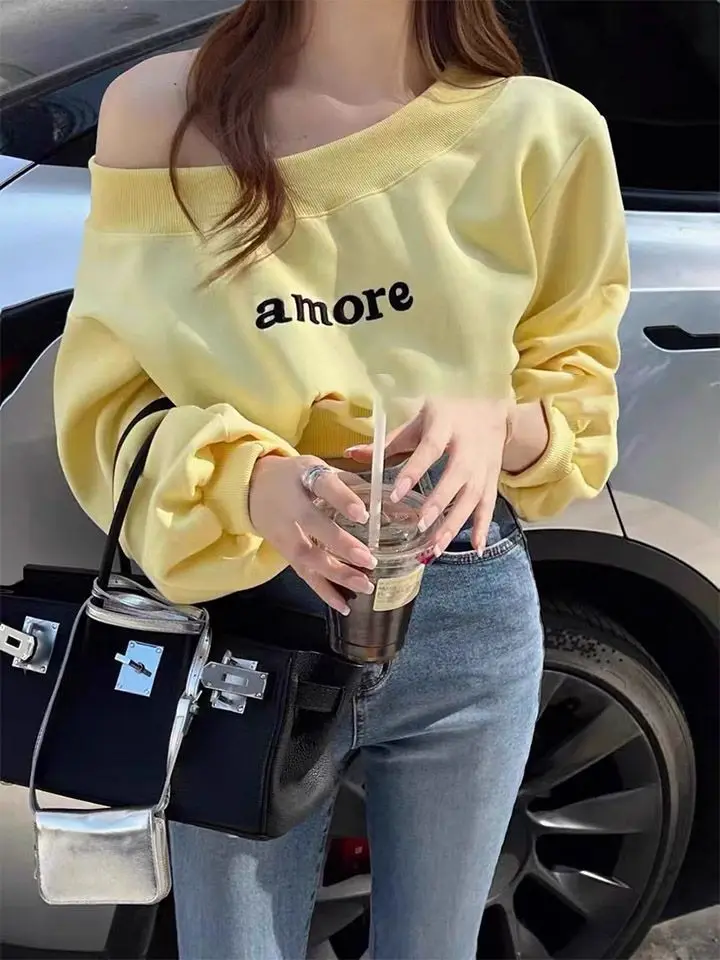 

Толстовки Женская модная одежда Молодежная одежда Ребристый подол Осенняя уменьшающая возраст моющаяся одежда Рокабилли Нефлисовая живопись