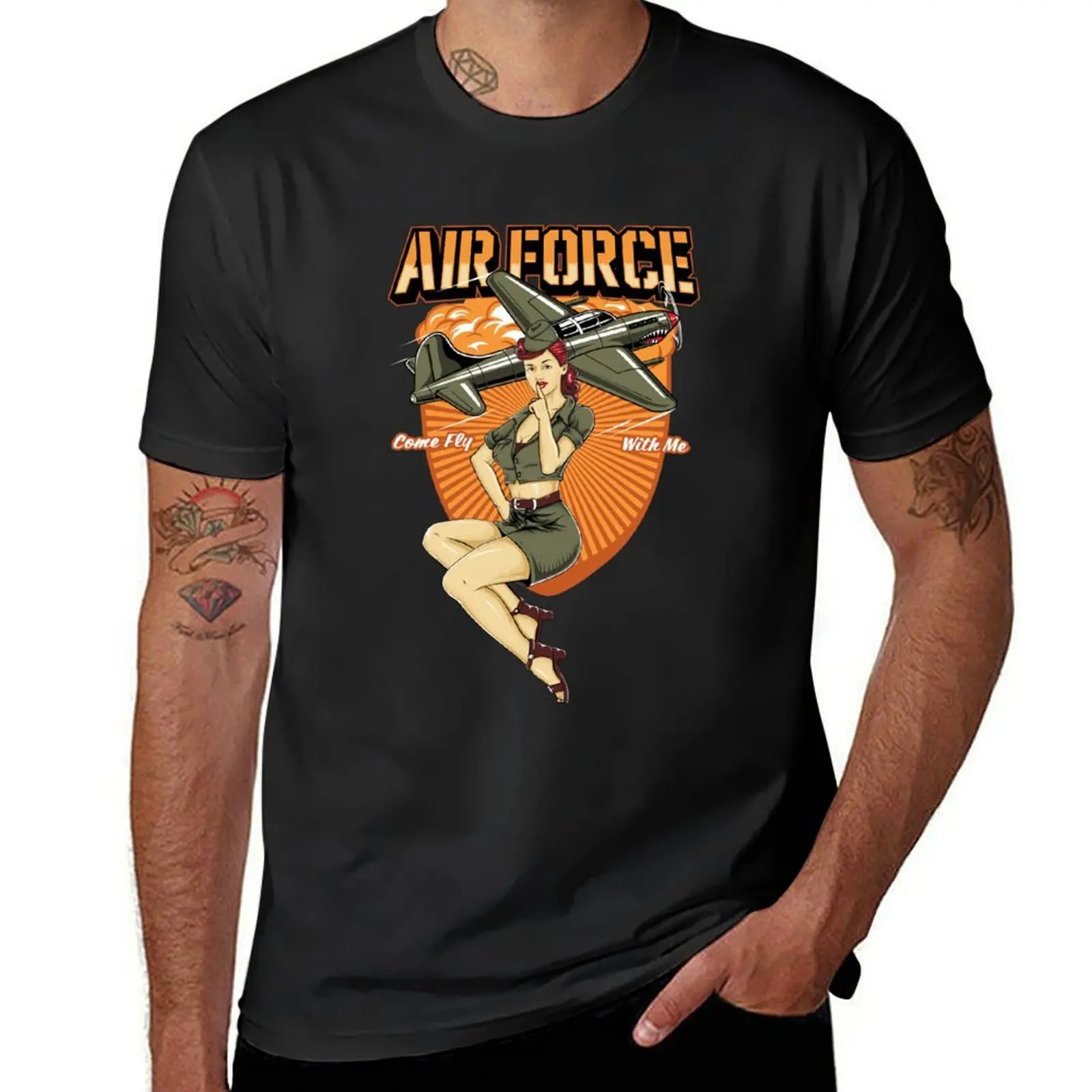 Air Force Pinup T-Shirt summer clothes sports fans plain men t shirt