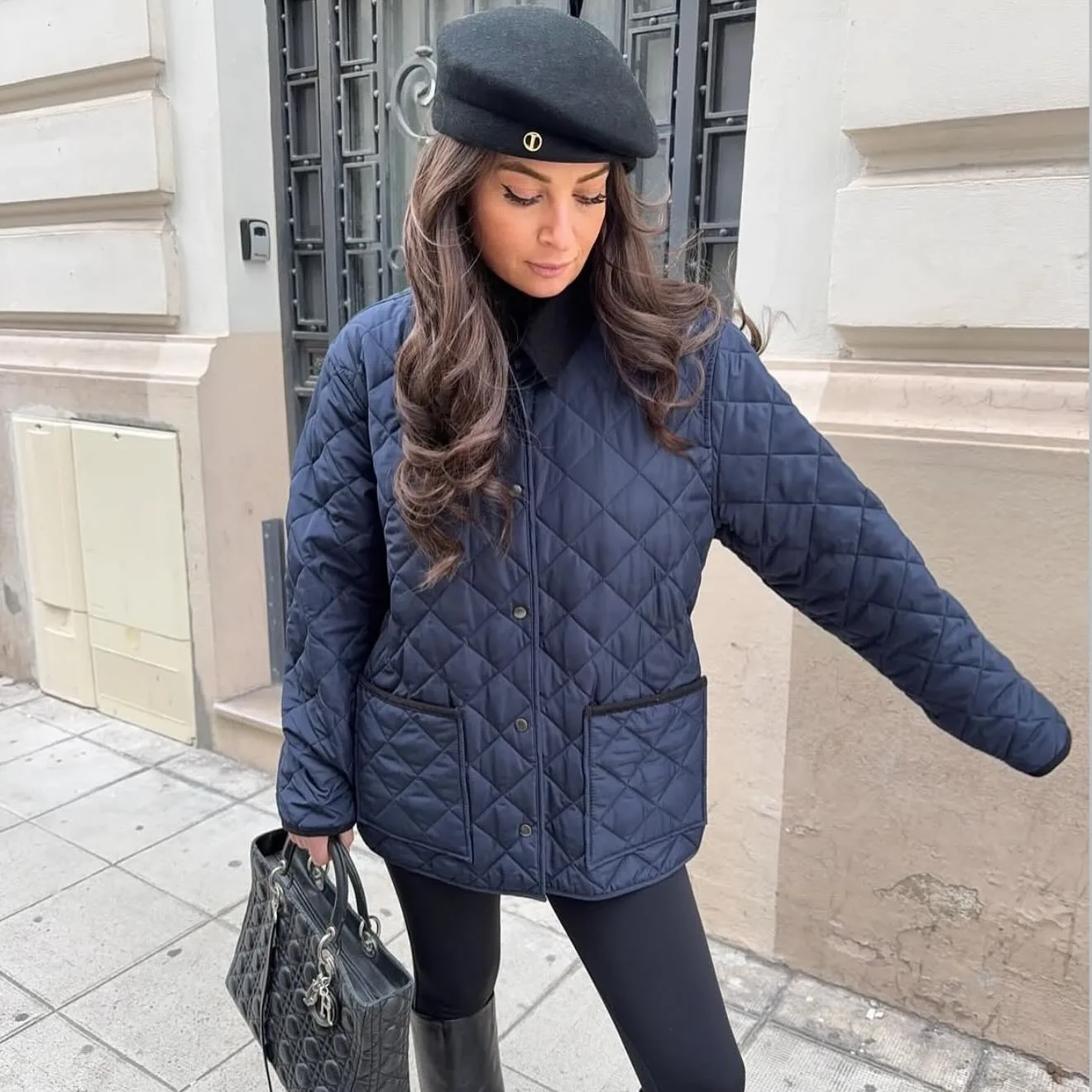 

BSK&TRAF women's clothing 2025 new collar contrast color lapel long sleeve straight cotton jacket coat retro loose versatile