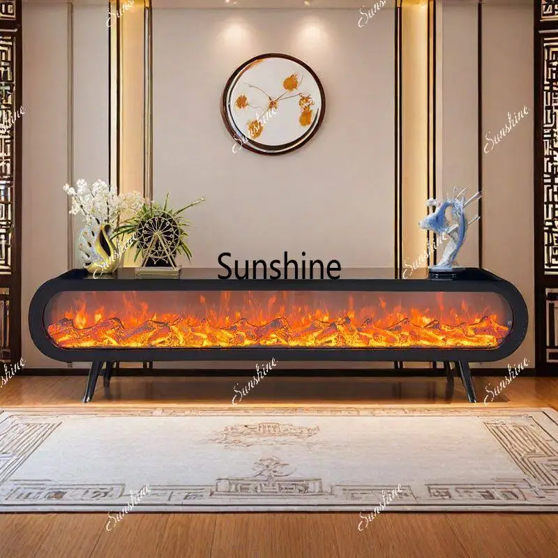 American solid wood TV cabinet fireplace background wall light luxury modern living room entrance, decoration