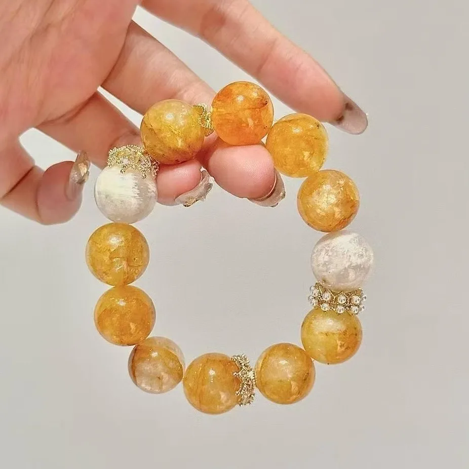 Natural Crystal Bracelet, Large Particle Snowflake Ghost Yellow Gum Flower Bracelet, Women's Lucky Bracelet