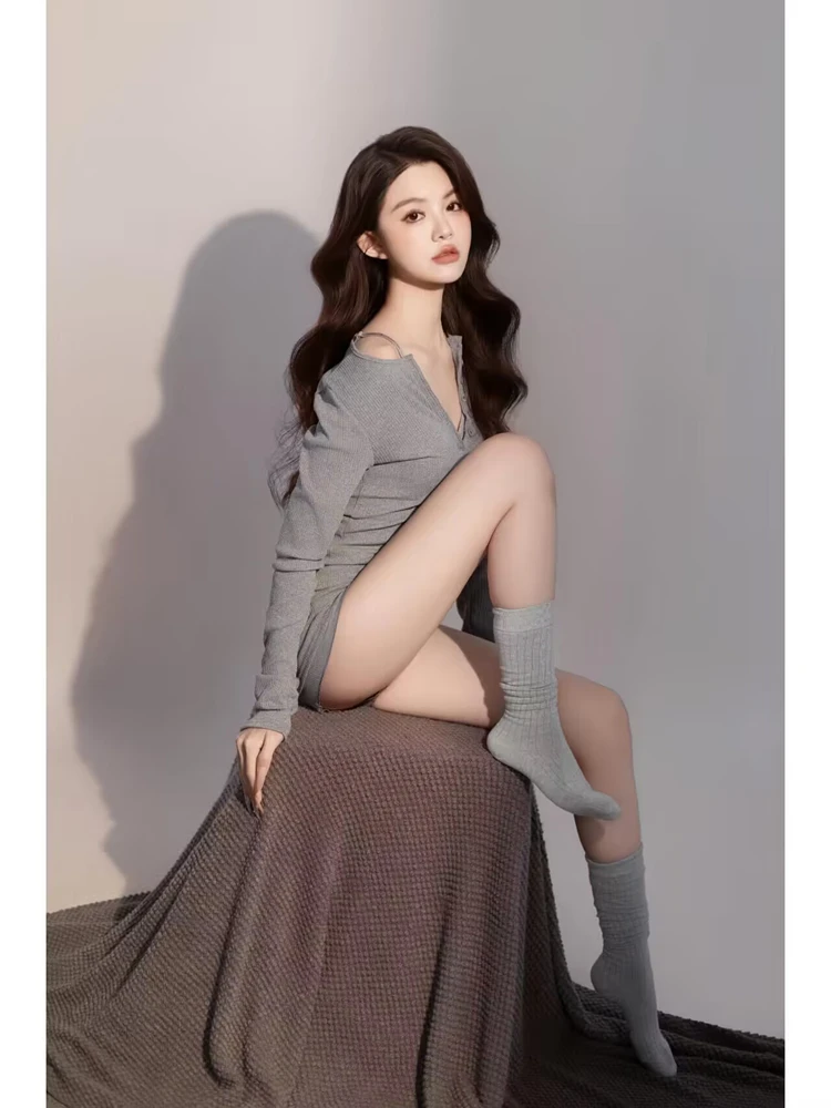 

Простой серый костюм для портретной фотосъемки в корейском стиле, модный, для девочек, для студийной съемки, новинка, женская одежда для художественных фотосессий