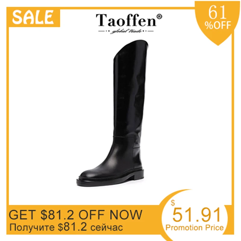 Taoffen  Women Shoes Knee High Boots Slip On Cool Long Boot Outdoor Fashion Winter Female Footwear Size 34-42