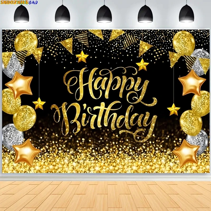 

Golden Happy Birthday Background Champagne Sparkling Backdrop for Men Women Party Decorations Glitter Bokeh Photo Photo Props